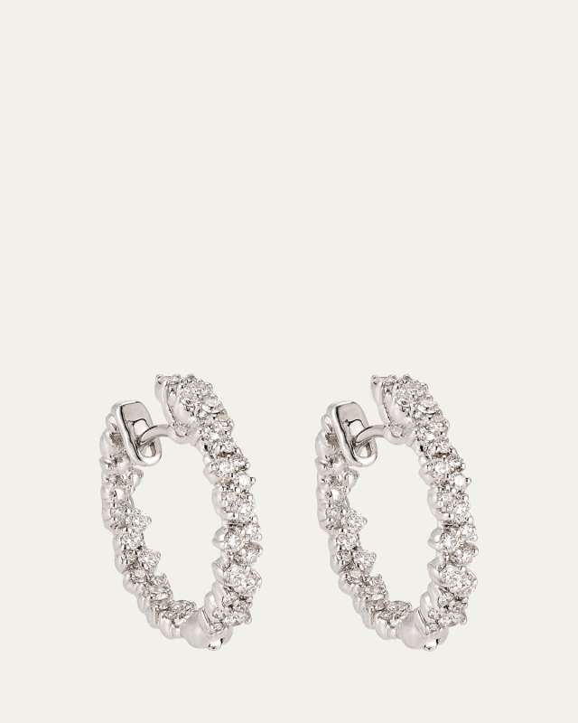 15mm Confetti 18K White Gold Diamond Hoop Earrings
